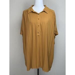 Lane Bryant Sz 20 Quarter Button Up Blouse Short Sleeve Tunic Top Flowy Brownish